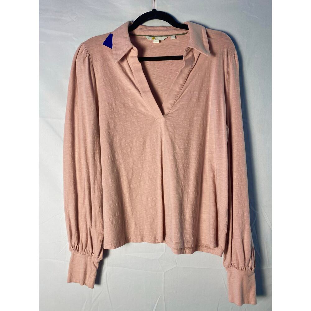 Boden Dusty Pink V-Neck Collared Long Sleeve Blouse Women's Size Large Casual